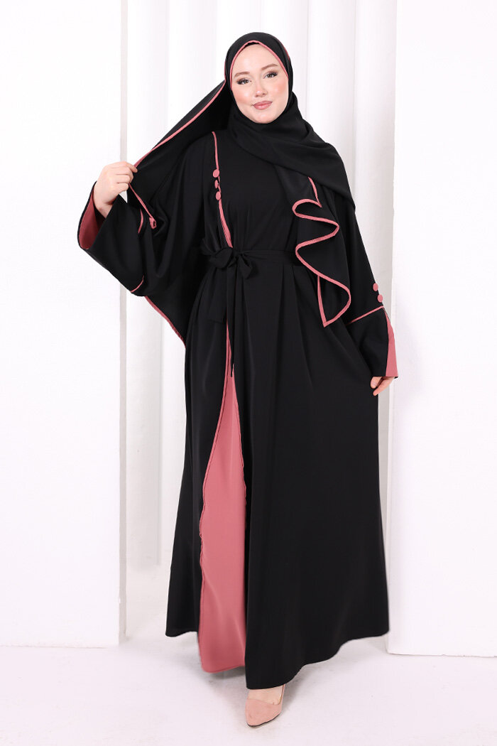 Şerit Düğme Detaylı Elbise 6098 Gül Kurusu - 3