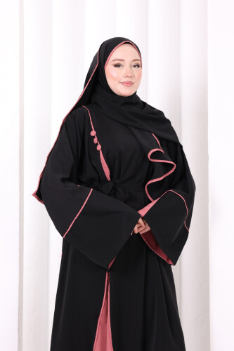 Şerit Düğme Detaylı Elbise 6098 Gül Kurusu - 5