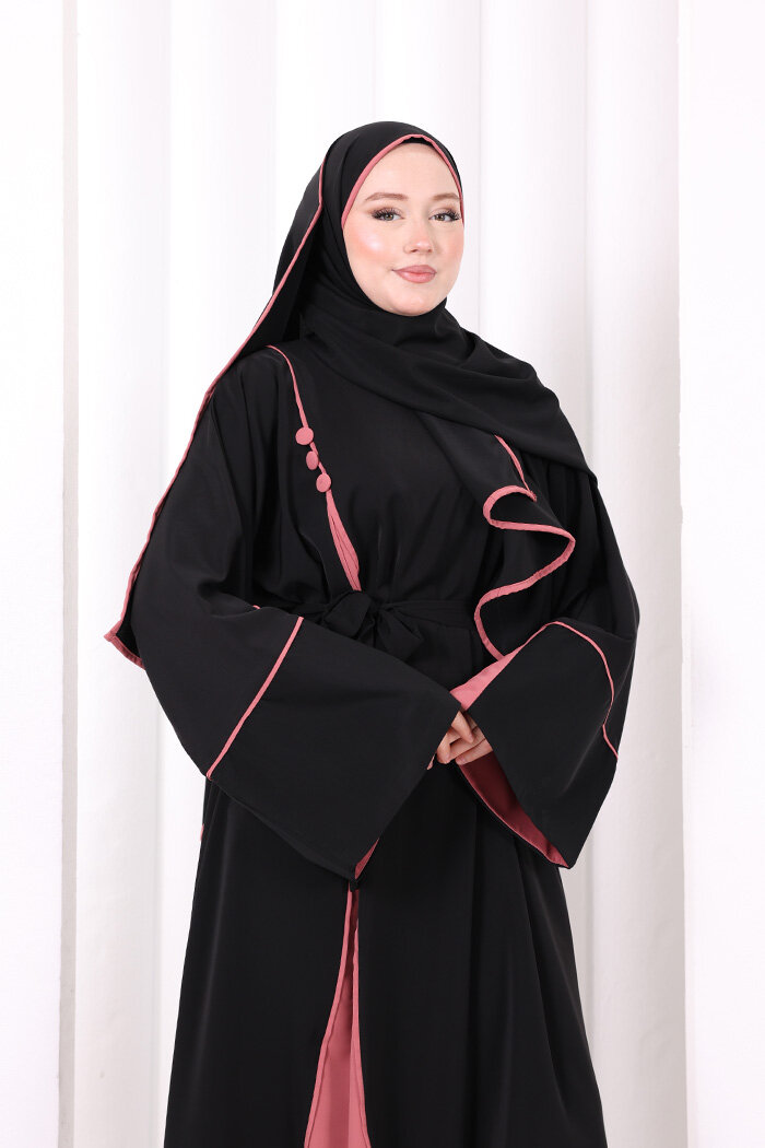 Şerit Düğme Detaylı Elbise 6098 Gül Kurusu - 5