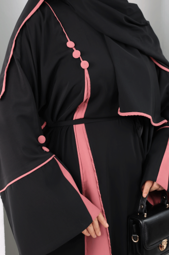 Şerit Düğme Detaylı Elbise 6098 Gül Kurusu - 4
