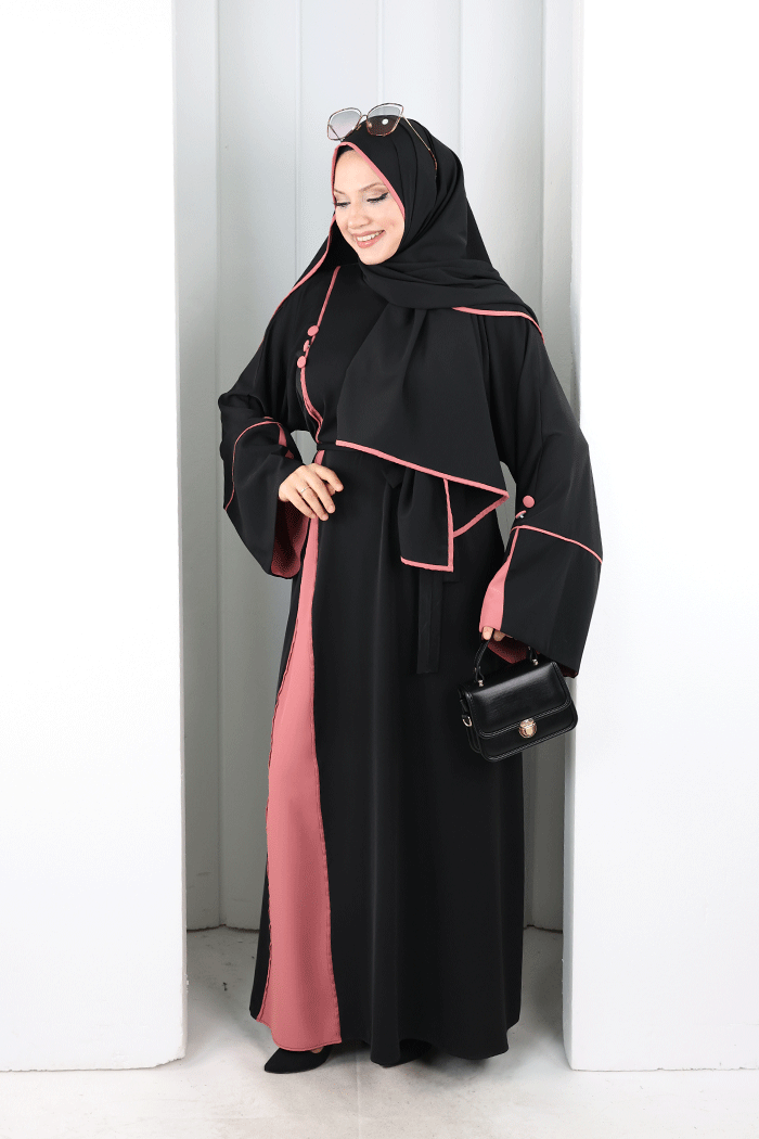 Şerit Düğme Detaylı Elbise 6098 Gül Kurusu - 2