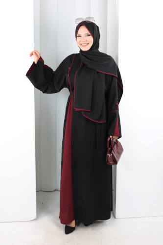 Şerit Düğme Detaylı Elbise 6098 Mürdüm