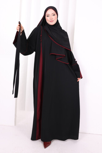 Şerit Düğme Detaylı Elbise 6098 Mürdüm