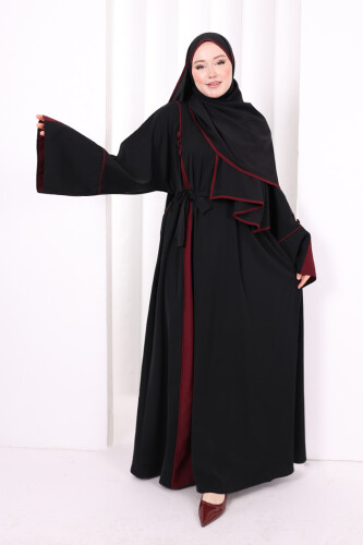 Şerit Düğme Detaylı Elbise 6098 Mürdüm - 3