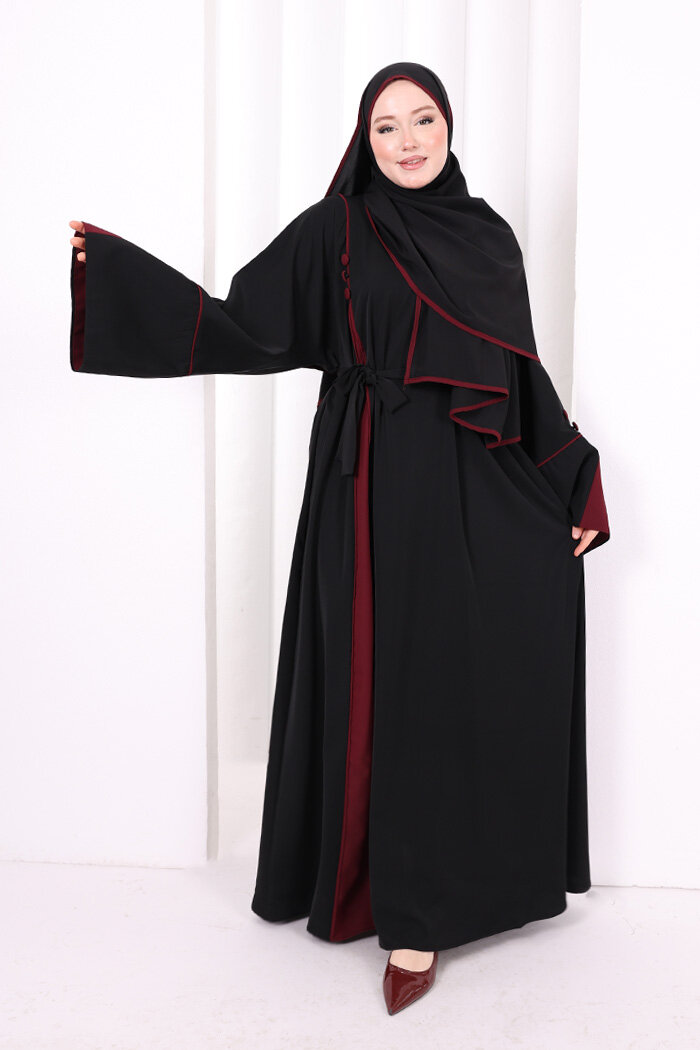 Şerit Düğme Detaylı Elbise 6098 Mürdüm - 3