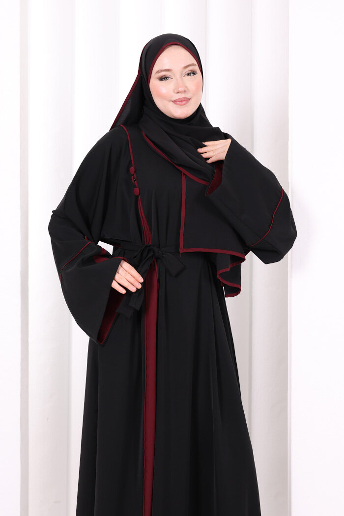 Şerit Düğme Detaylı Elbise 6098 Mürdüm - 5