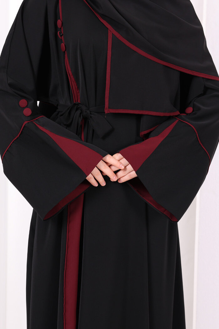 Şerit Düğme Detaylı Elbise 6098 Mürdüm - 6