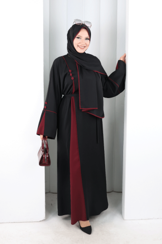 Şerit Düğme Detaylı Elbise 6098 Mürdüm - 3