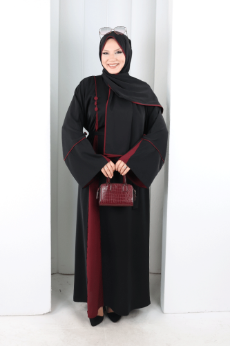 Şerit Düğme Detaylı Elbise 6098 Mürdüm - 4