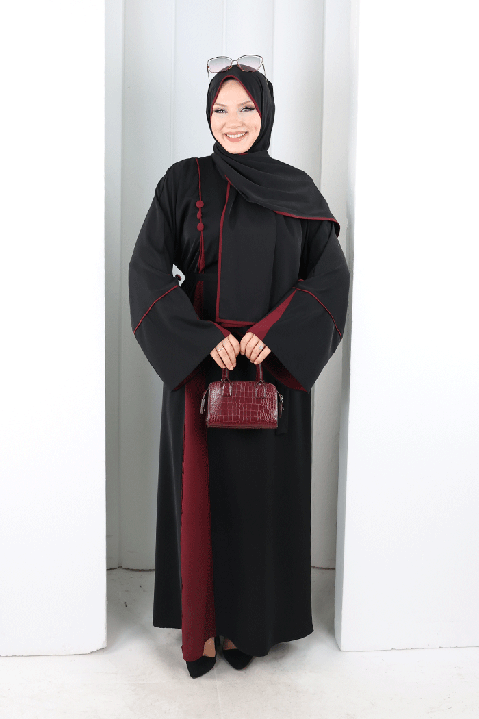 Şerit Düğme Detaylı Elbise 6098 Mürdüm - 4
