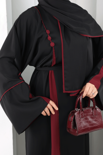 Şerit Düğme Detaylı Elbise 6098 Mürdüm - 7