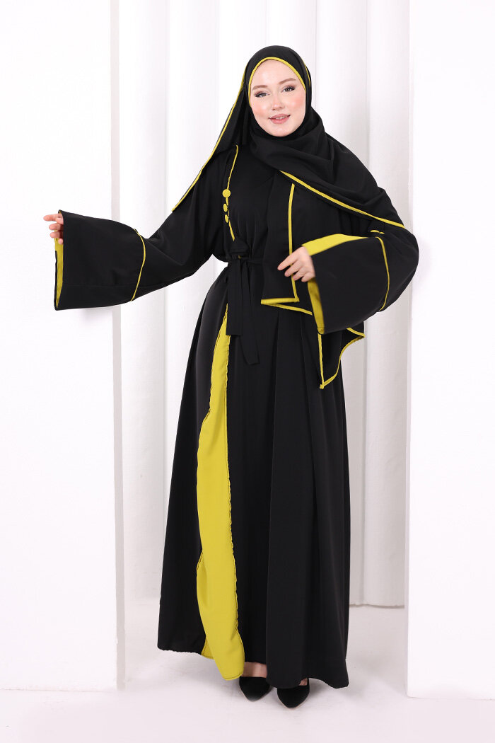 Şerit Düğme Detaylı Elbise 6098 Yağ Yeşili - 3