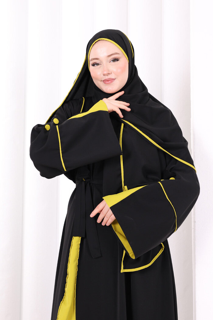 Şerit Düğme Detaylı Elbise 6098 Yağ Yeşili - 5