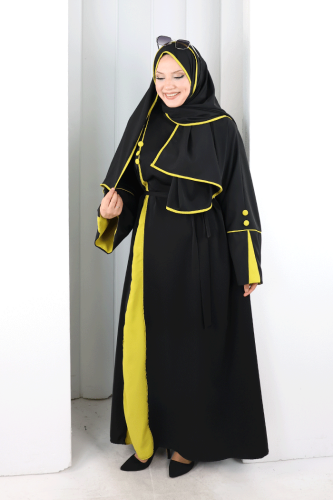 Şerit Düğme Detaylı Elbise 6098 Yağ Yeşili - 3