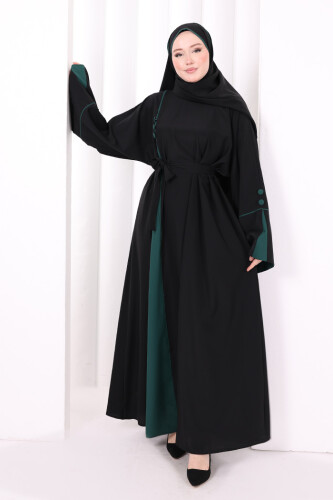 Şerit Düğme Detaylı Elbise 6098 Zümrüt - 3