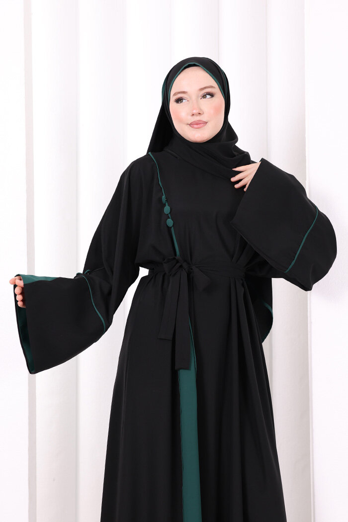 Şerit Düğme Detaylı Elbise 6098 Zümrüt - 5