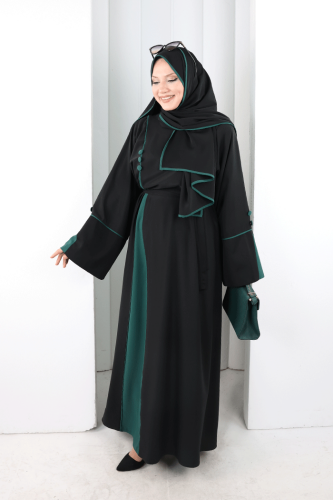 Şerit Düğme Detaylı Elbise 6098 Zümrüt - 3