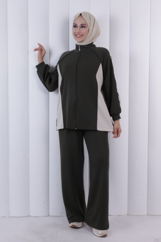 Şeritli Pantolonlu Spor Takım 1202 Haki