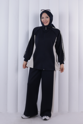 Şeritli Pantolonlu Spor Takım 1202 Lacivert
