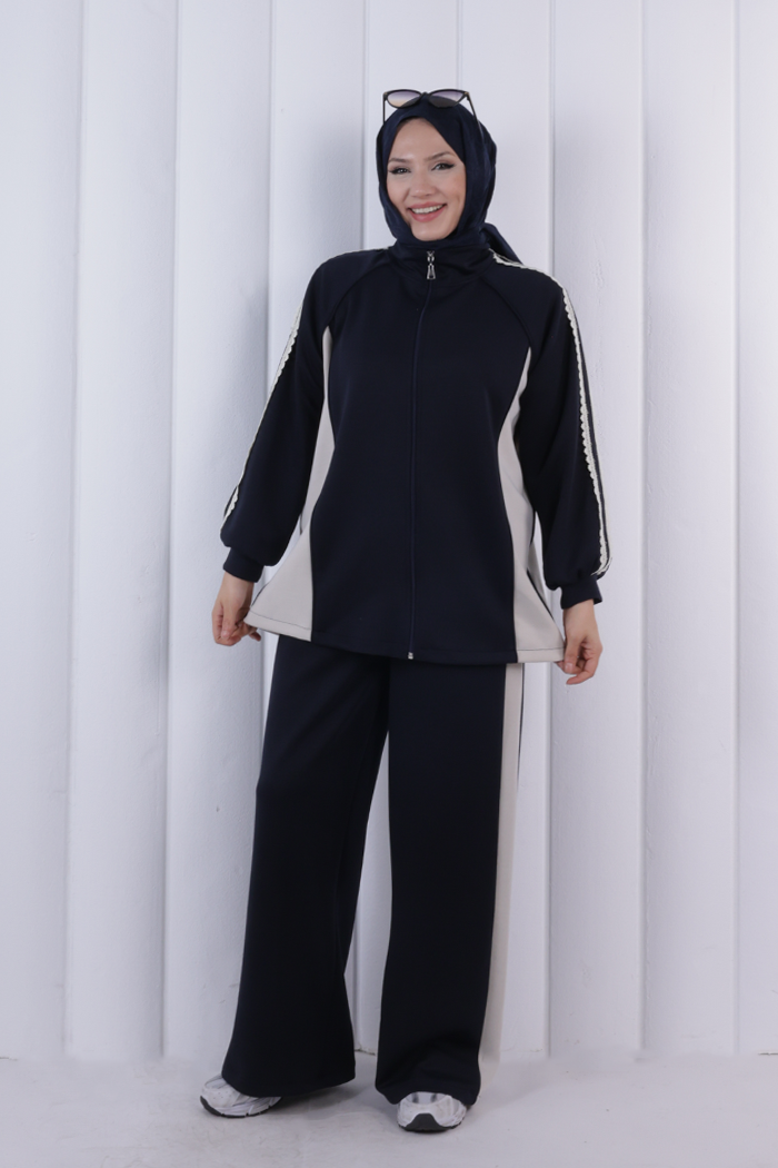 Şeritli Pantolonlu Spor Takım 1202 Lacivert - 1