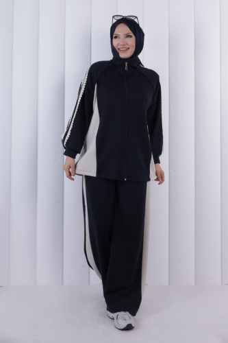 Şeritli Pantolonlu Spor Takım 1202 Lacivert - 2