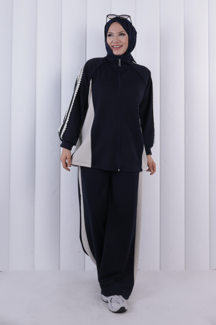 Şeritli Pantolonlu Spor Takım 1202 Lacivert - 2