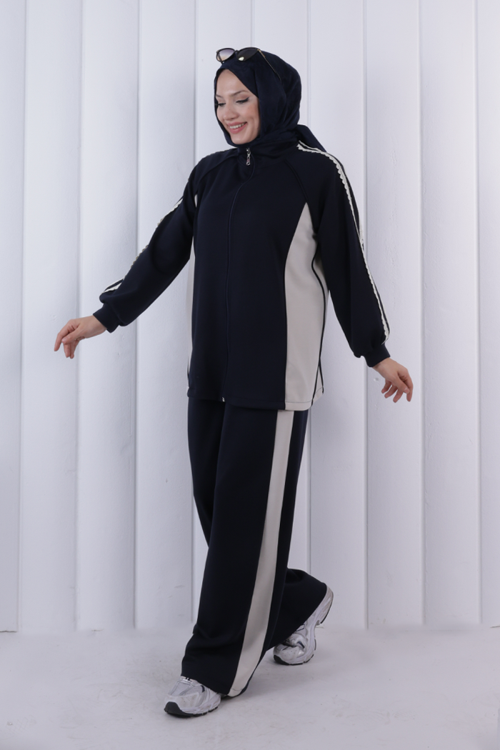 Şeritli Pantolonlu Spor Takım 1202 Lacivert - 3