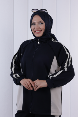 Şeritli Pantolonlu Spor Takım 1202 Lacivert - 4