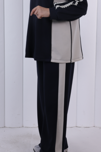 Şeritli Pantolonlu Spor Takım 1202 Lacivert - 5