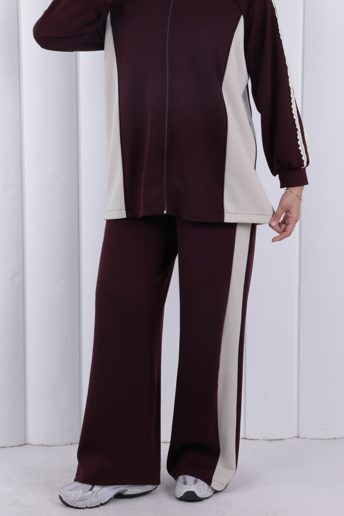 Şeritli Pantolonlu Spor Takım 1202 Mürdüm - 6