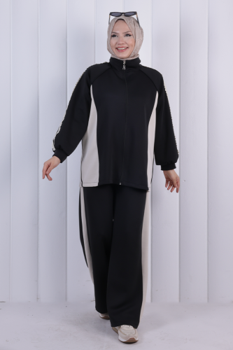 Şeritli Pantolonlu Spor Takım 1202 Siyah