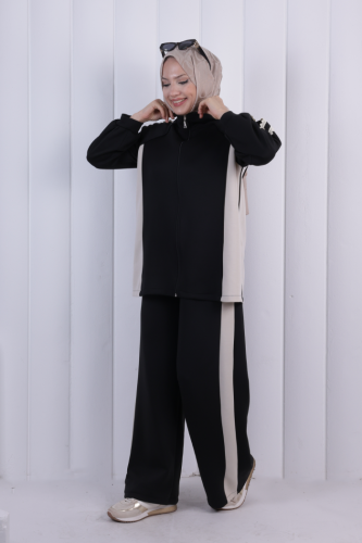 Şeritli Pantolonlu Spor Takım 1202 Siyah - 2
