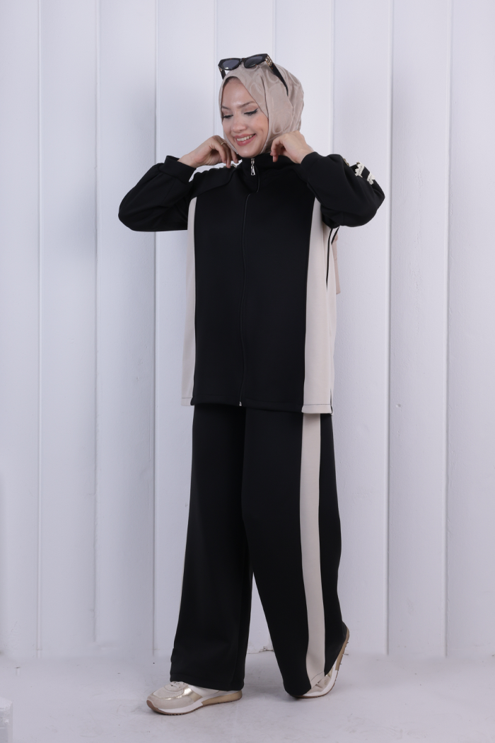 Şeritli Pantolonlu Spor Takım 1202 Siyah - 2