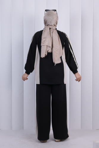 Şeritli Pantolonlu Spor Takım 1202 Siyah - 3