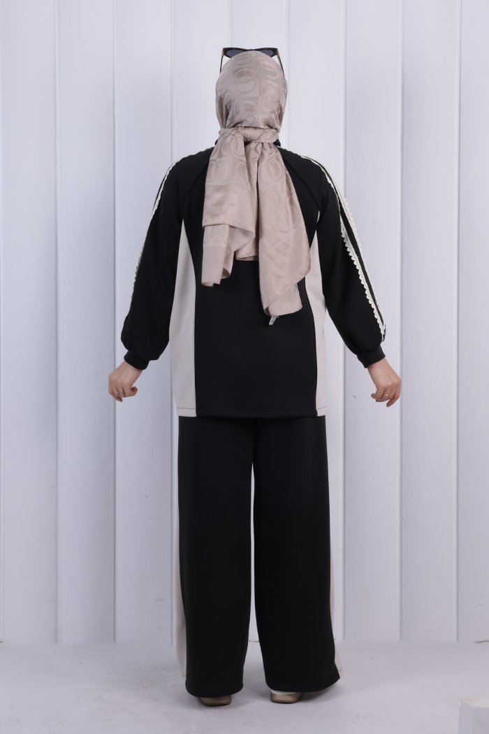 Şeritli Pantolonlu Spor Takım 1202 Siyah - 3