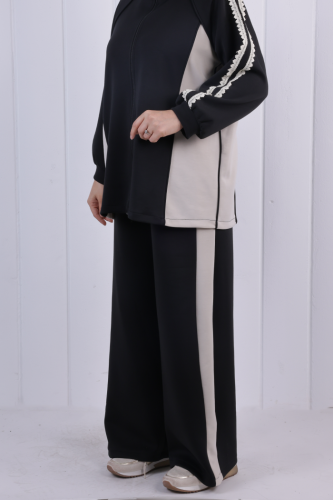 Şeritli Pantolonlu Spor Takım 1202 Siyah - 5