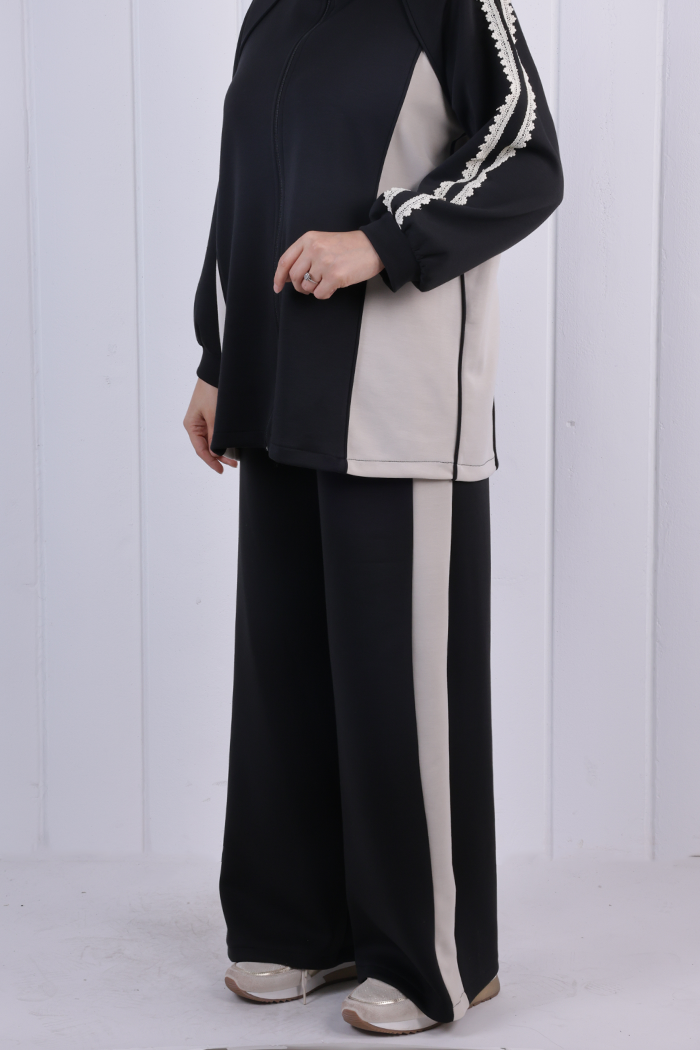 Şeritli Pantolonlu Spor Takım 1202 Siyah - 5