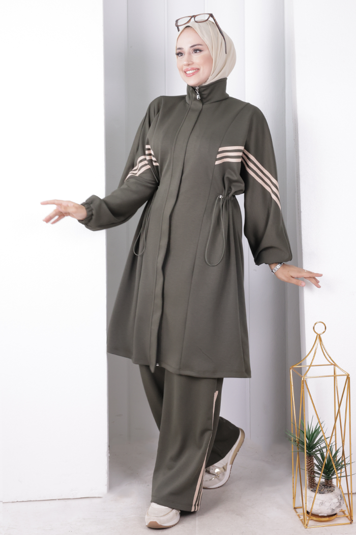 Şeritli Spor Takım 8715 Haki - 2