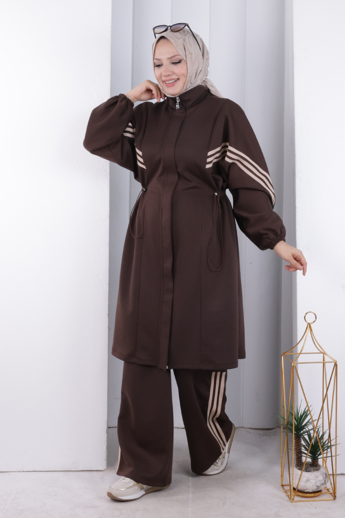 Şeritli Spor Takım 8715 Kahverengi - 1