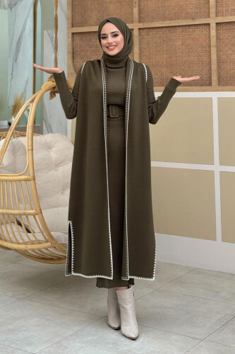 Sıfır Kollu Triko Yelek 18205 Haki-Taş - Bym Fashion