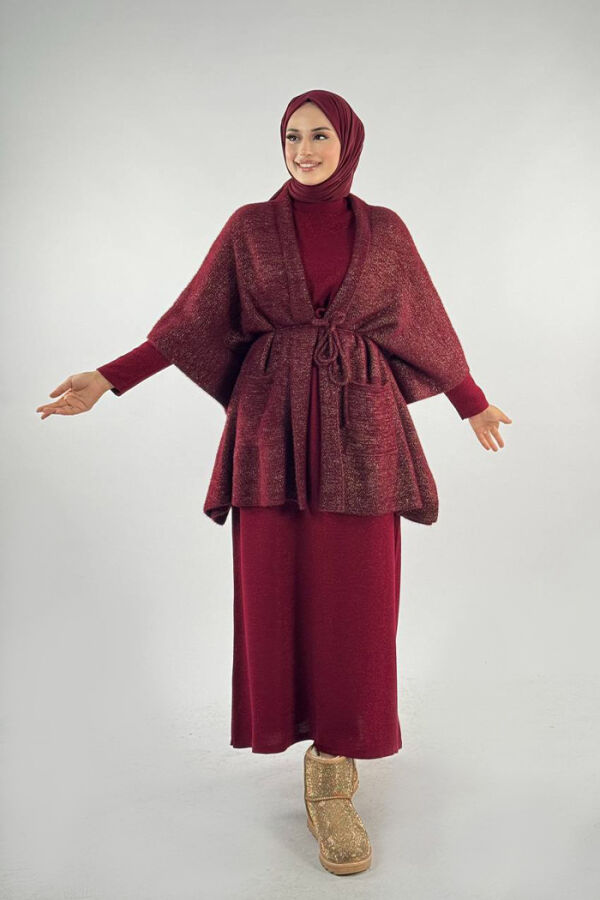 Sim Detaylı Cepli Panço 18332 Bordo - 1