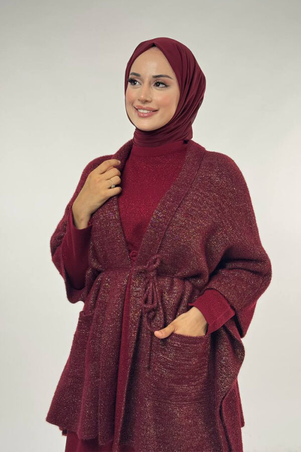 Sim Detaylı Cepli Panço 18332 Bordo - 4