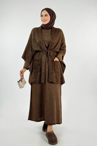 Sim Detaylı Cepli Panço 18332 Kahverengi - Bym Fashion