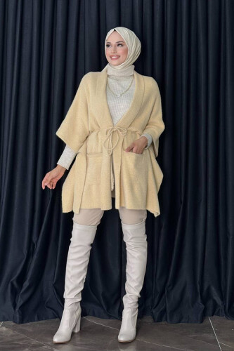 Sim Detaylı Cepli Panço 18332 Taş - Bym Fashion