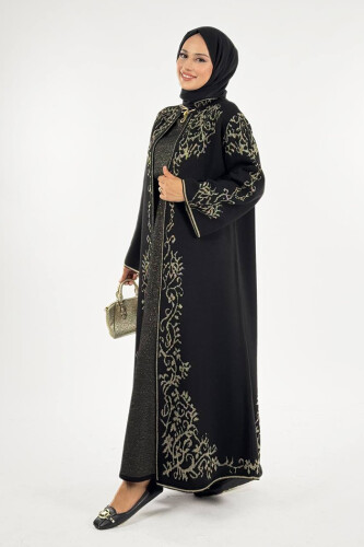Simli Desenli Hırka 18303 Siyah-Gold - 3