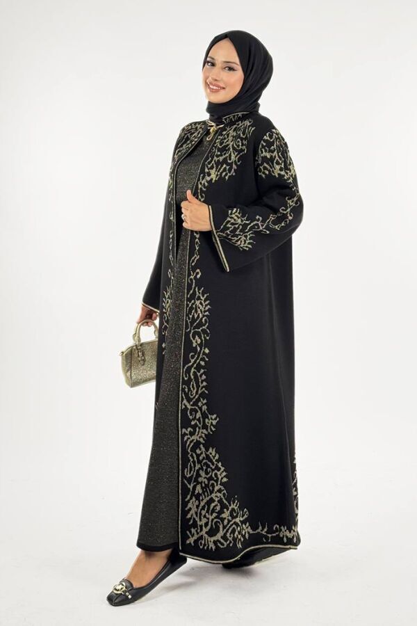 Simli Desenli Hırka 18303 Siyah-Gold - 3