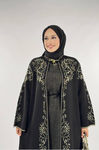 Simli Desenli Hırka 18303 Siyah-Gold - 4