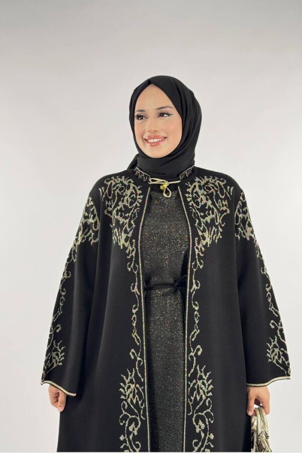 Simli Desenli Hırka 18303 Siyah-Gold - 4