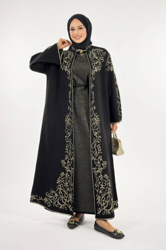 Simli Desenli Hırka 18303 Siyah-Gold 
