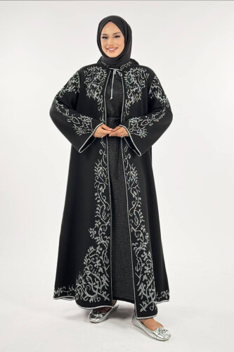 Simli Desenli Hırka 18303 Siyah-Gümüş 